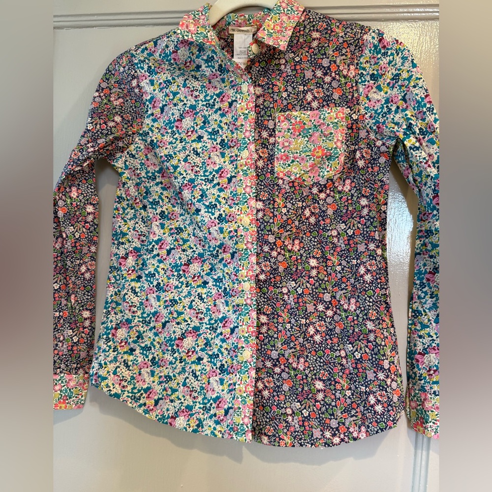 J CREW CREWCUTS LIBERTY of LONDON mixed print Girls Button Down size 10 NWOT
